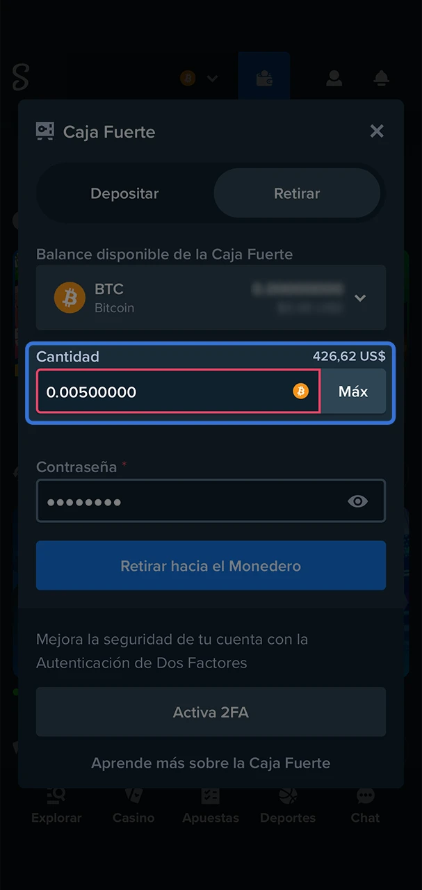 Determine el importe de las ganancias que desea retirar de Stake Casino.