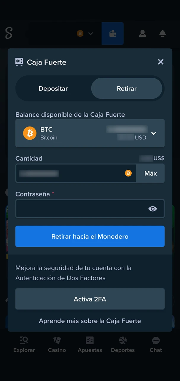 Inicie el proceso de retirada en el sitio web de Stake.