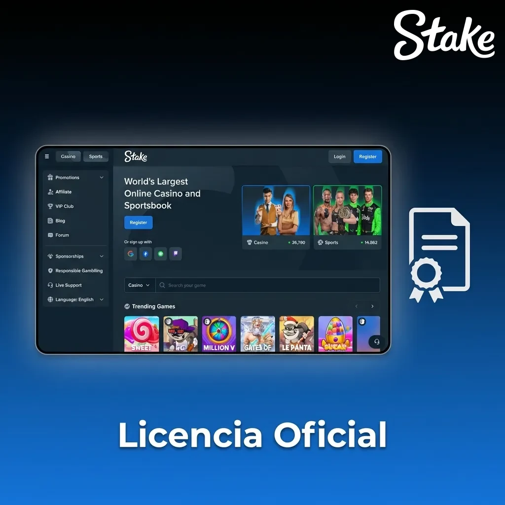 Licencia oficial 8048/JAZ de Curazao certificando operaciones de Stake desde 2017 con estándares de juego responsable