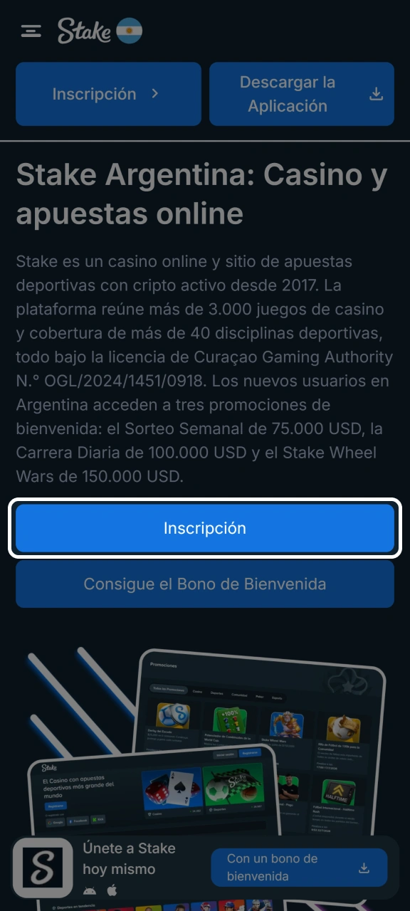 Haz clic en Registrarse para abrir el formulario de inscripción de la estaca.